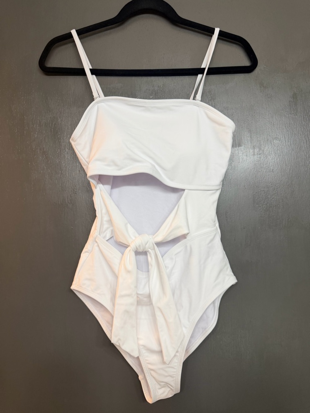 White Cutout One-Piece Swimsuit with Front Tie